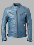 Men's Blue Cafe Racer Leather Jacket