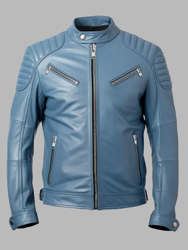 Men's Blue Cafe Racer Leather Jacket