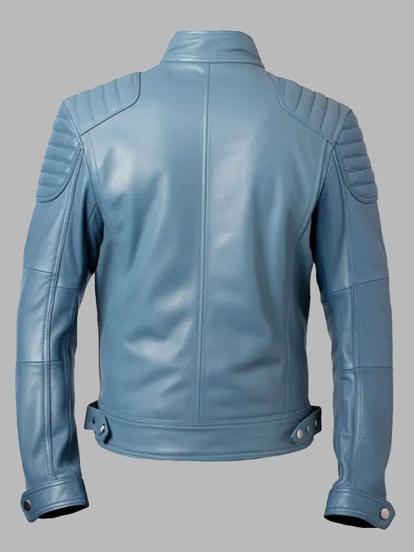 Men's Blue Cafe Racer Leather Jacket