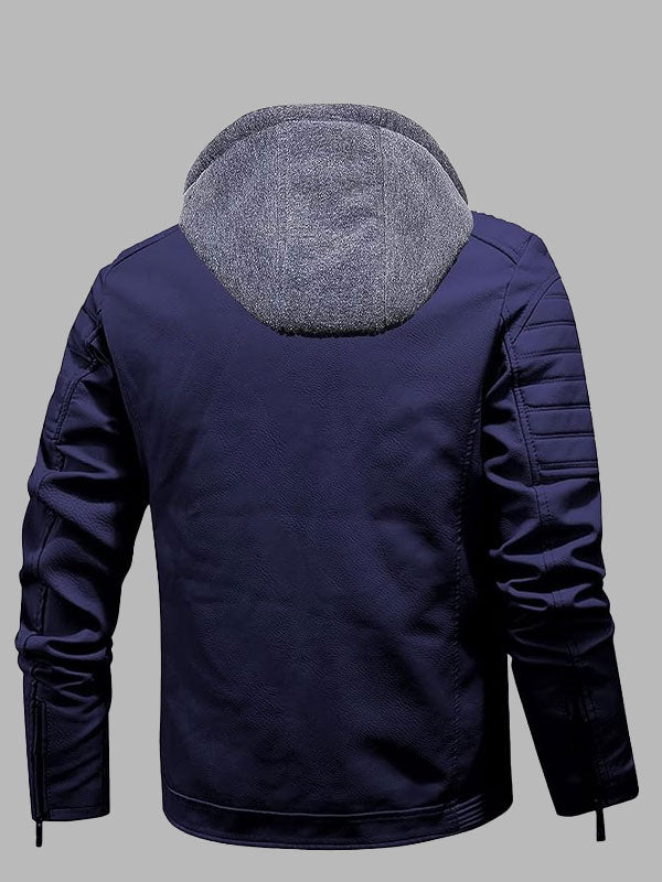 Men's Faux Leather Hooded Motorcycle Jacket