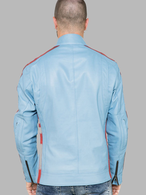 Biker Man's Jacket in genuine Light Blue Leather