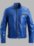 Men's Vintage Blue Lambskin Leather Biker Jacket