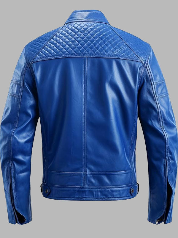 Men's Vintage Blue Lambskin Leather Biker Jacket