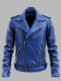 Blue Genuine Leather Motorcycle Jacket
