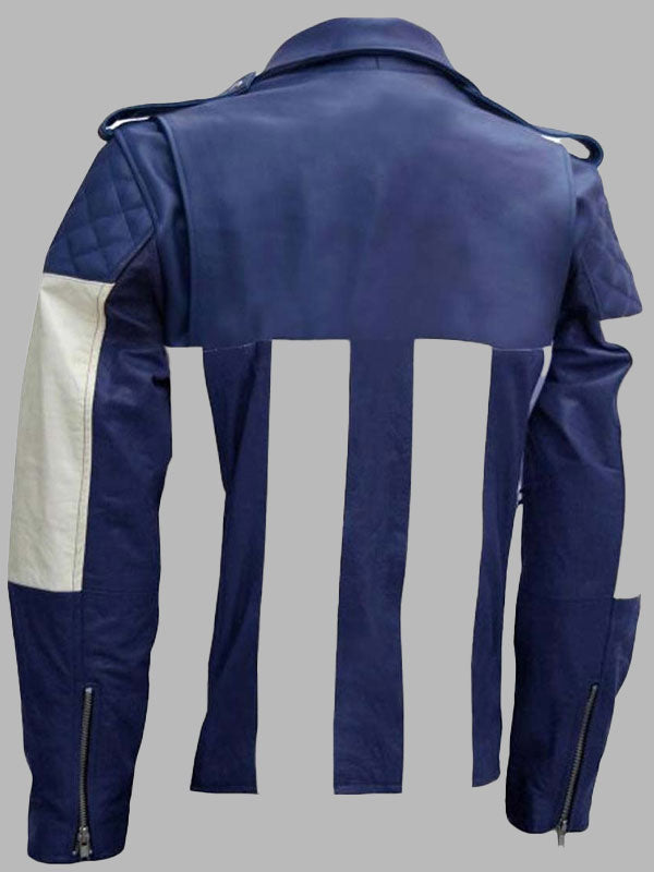 Men’s Blue and White Motorcycle Leather Jacket
