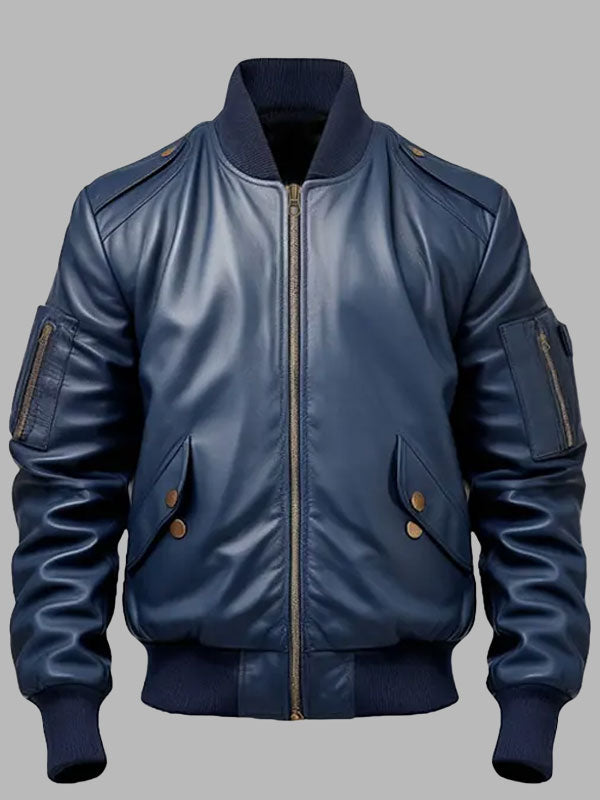 Men's Blue Flight Bomber Leather Jacket
