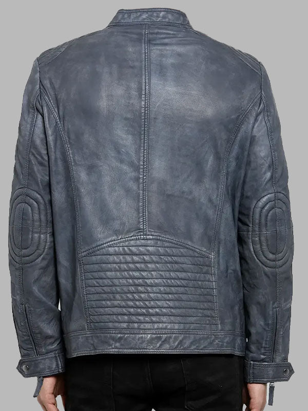 Erikson Men’s Blue Distressed Leather Biker Jacket