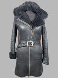 Anita Black Sheepskin Shearling Hooded Coat