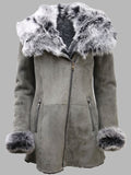 Beatrice Grey Suede Hooded Merino Sheepskin Coat
