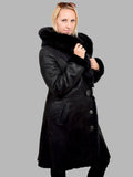 Black Shearling Sheepskin Coat With Black Fox Fur