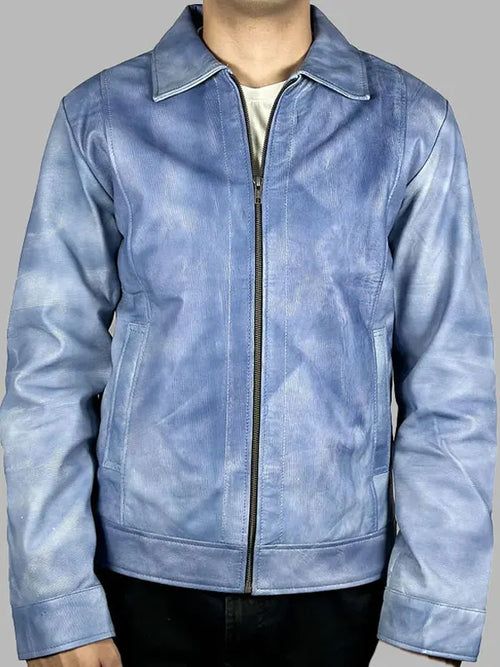 Blue Leather Men's Winter Jackets
