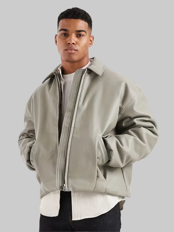 Bomber-Jacket-In-Faux-Leather-In-Green