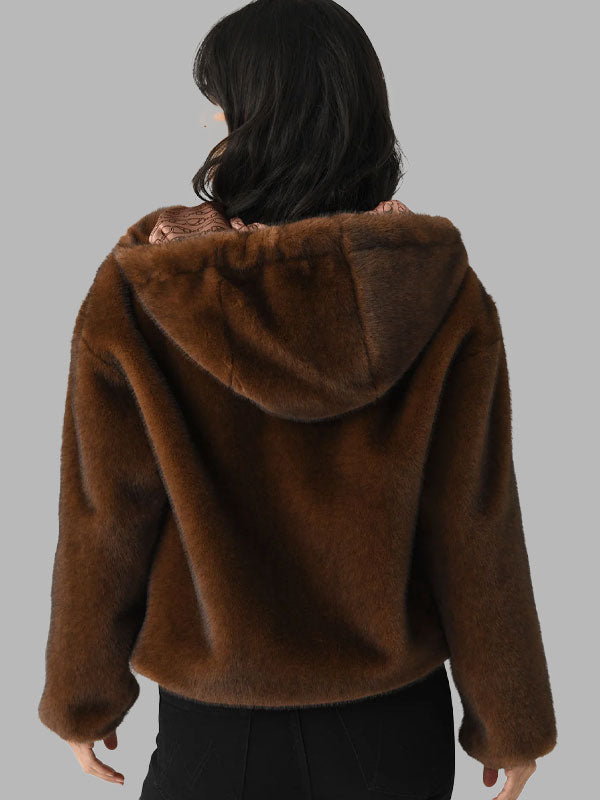 Brenda Brown Alternative Mink Fur Bomber Jacket