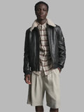 Brendan Black Bomber Real Leather Jacket With Fur Collar