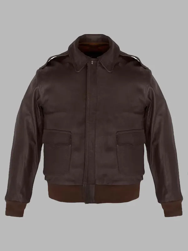 Charles Dark Brown Real Leather Bomber Jacket