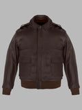 Charles Dark Brown Real Leather Bomber Jacket
