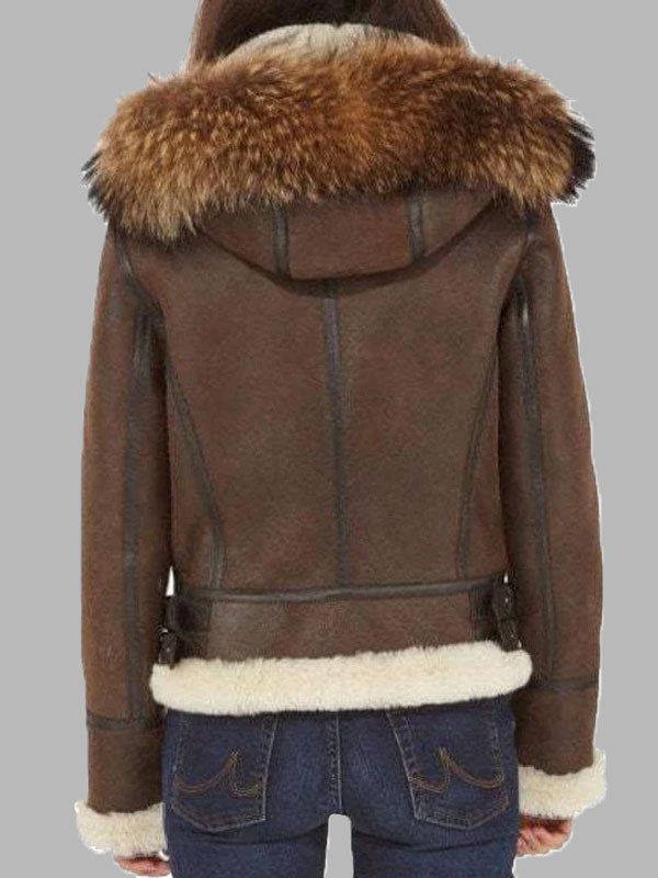 Donna Brown B3 Shearling Bomber Jacket With Raccoon Fur Hood