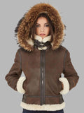 Donna Brown B3 Shearling Bomber Jacket With Raccoon Fur Hood