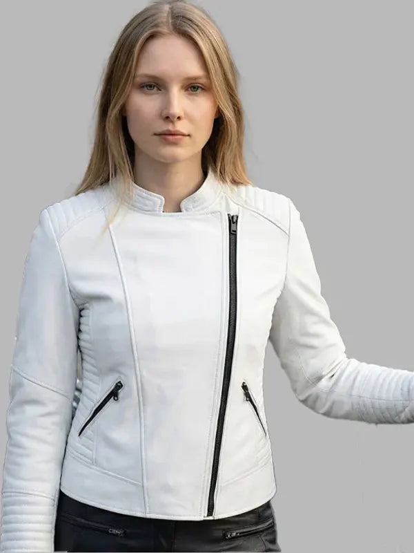 Doris Women's White Motorcycle Leather Jacket