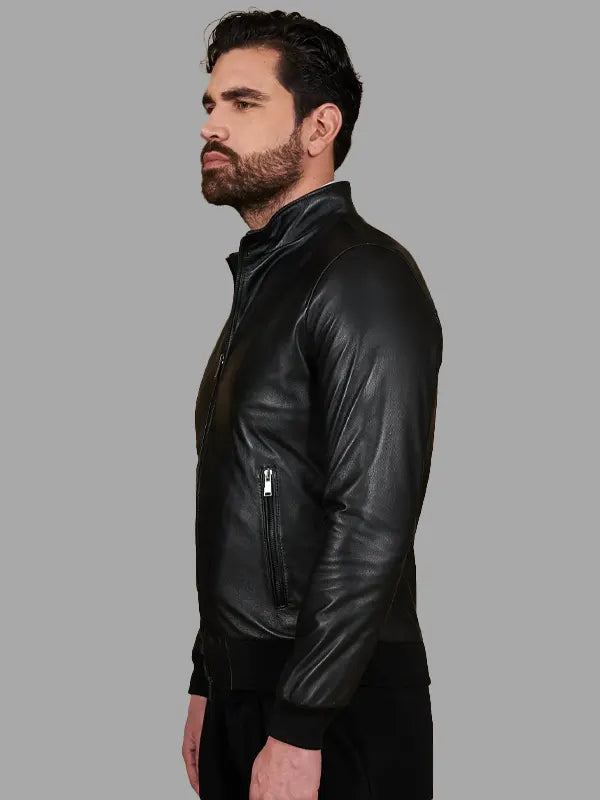 Gerardo Real Leather Black Bomber Jacket For Men