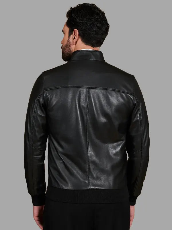 Gerardo Real Leather Black Bomber Jacket For Sale