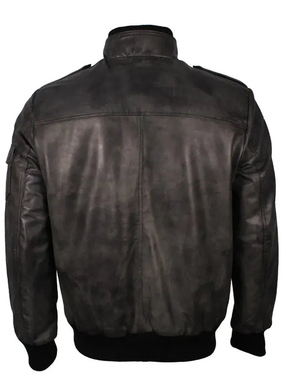 James Black Real Leather Bomber Jacket For Sale