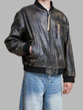 Jason Black Distressed Real Leather Bomber Jacket