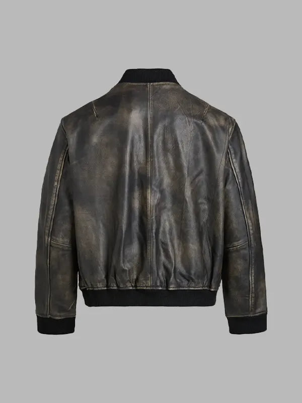 Jason Black Distressed Real Leather Bomber Jacket