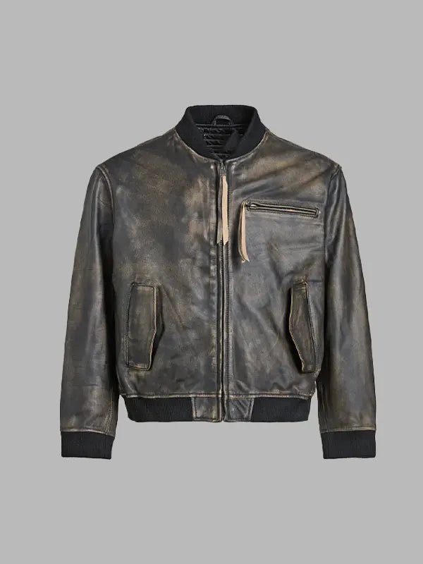 Jason Black Distressed Real Leather Bomber Jacket