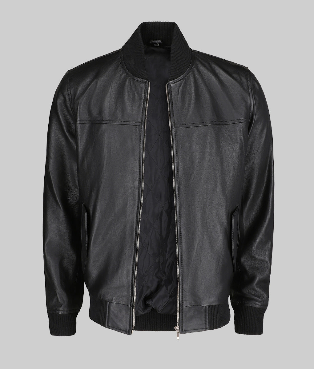 Jim-Mens-Snug-Fit-Black-Bomber-Leather-Jacket-1
