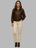Renee Dark Brown Real Leather Bomber Jacket