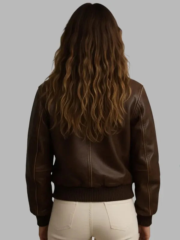 Renee Dark Brown Real Leather Bomber Jacket