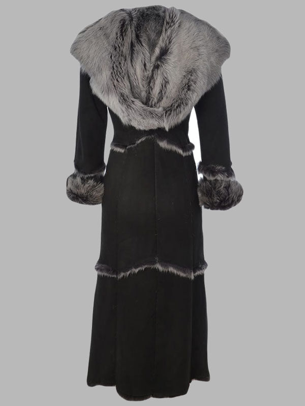 Juanita Black Long Length Sheepskin Coat