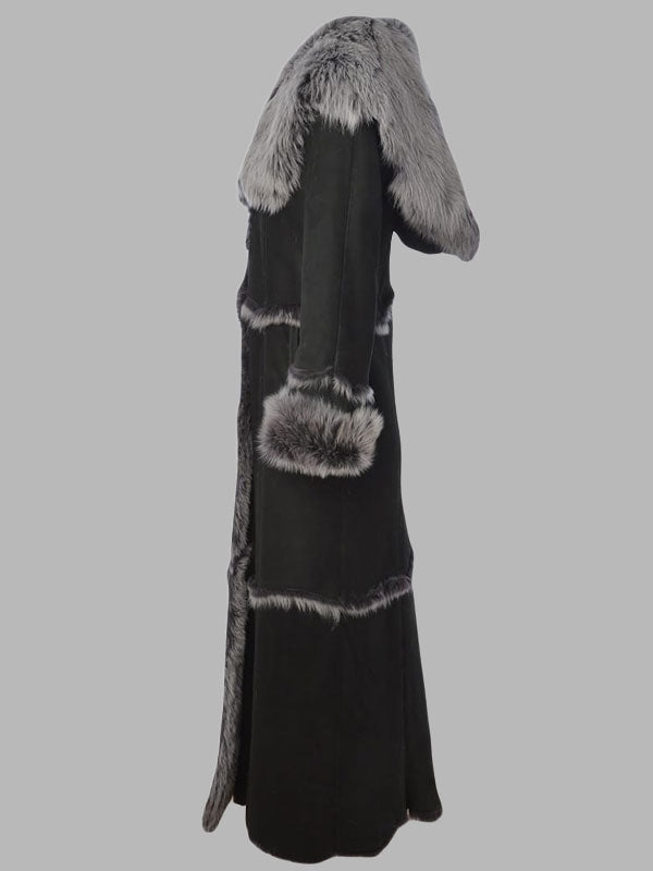 Juanita Black Long Length Sheepskin Coat