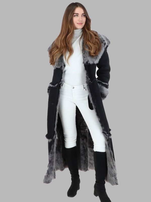 Juanita Black Long Length Sheepskin Coat