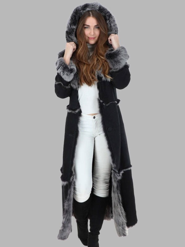 Juanita Black Long Length Sheepskin Coat