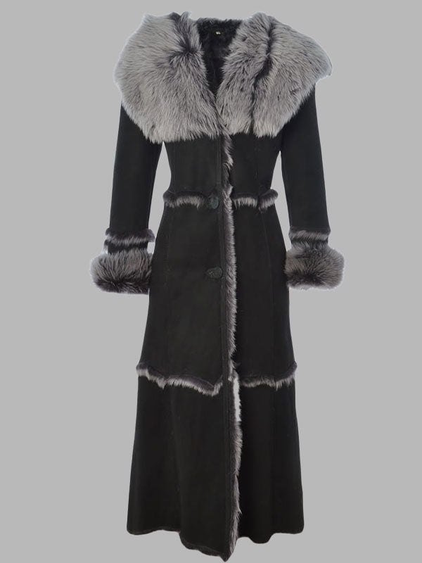 Juanita Black Long Length Sheepskin Coat