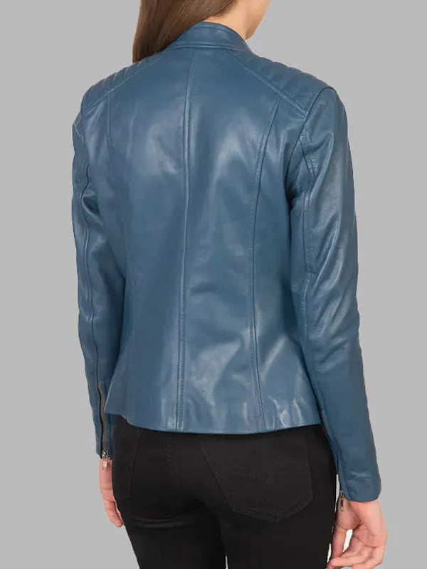 Kelsee Blue Leather Biker Jacket