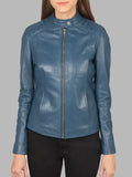 Kelsee Blue Leather Biker Jacket