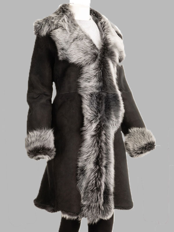 Lonnie Black Toscana 3/4 Length Shearling Sheepskin Coat