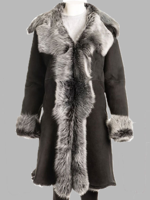 Lonnie Black Toscana 3/4 Length Shearling Sheepskin Coat