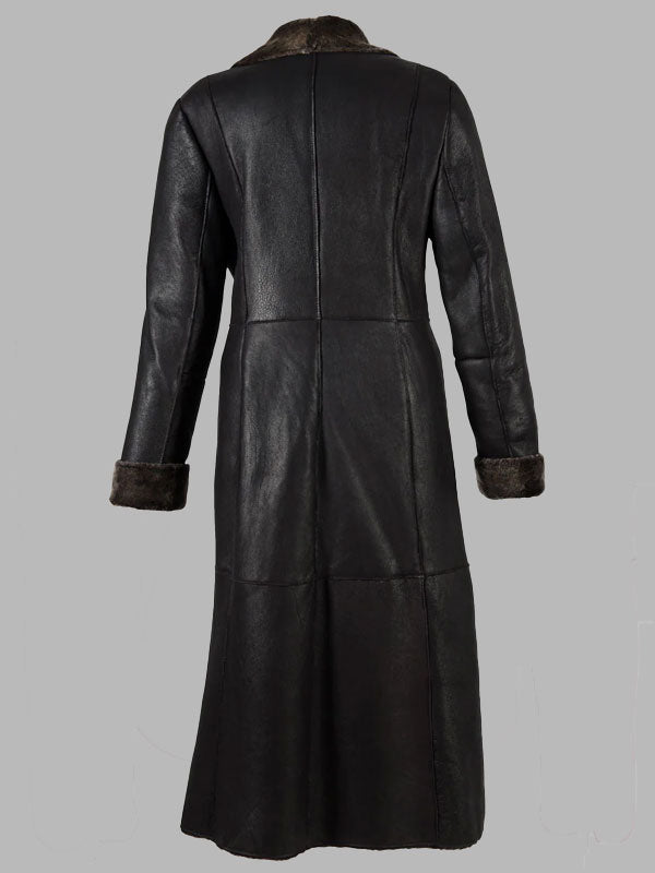 Marian Annabel Long Leather Sheepskin Black Coat