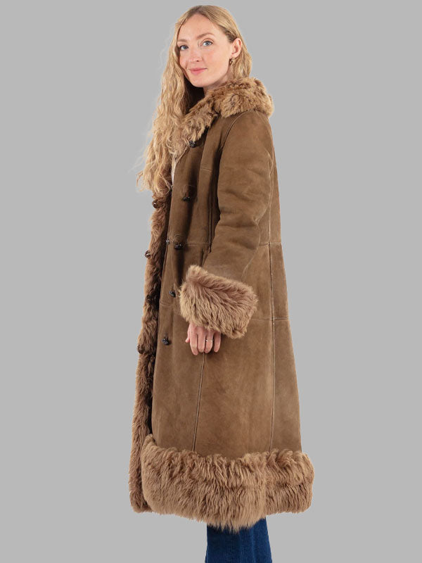 Marie Vintage 70's Penny Lane Sheepskin Coat in Brown