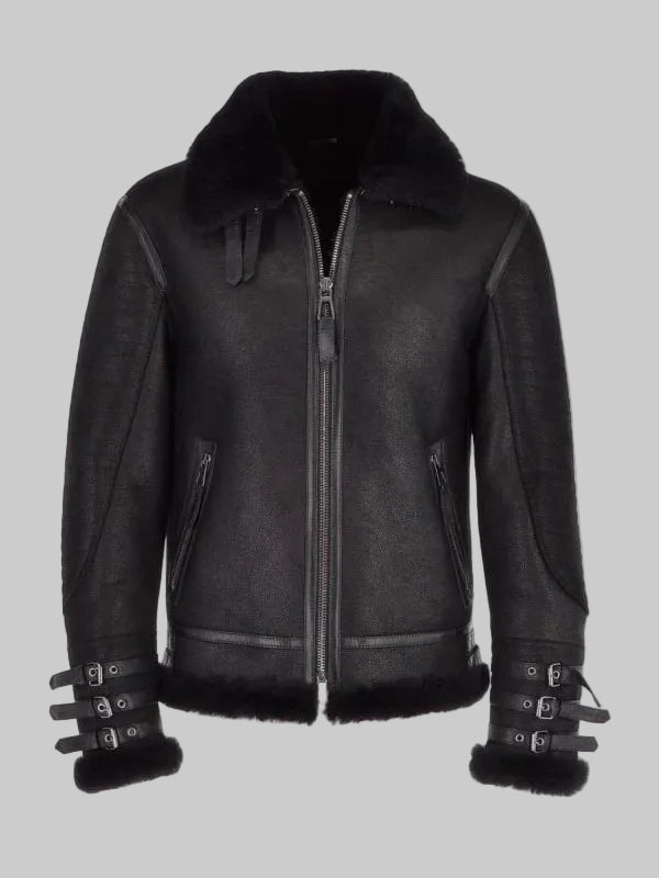 Men-Black-Aviator-Flying-Bomber-Shearling-Leather-Jacket