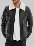 Men-Black-Leather-Bomber-Jacket-With-White-Real-Fur-Collar