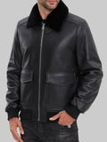Men-Black-Leather-Bomber-Jacket-with-Real-Fur-Collar