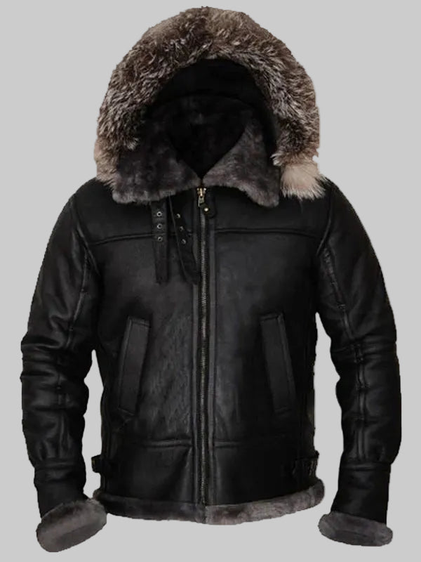 Men-Black-Shearling-Leather-Jacket-With-Hoodie