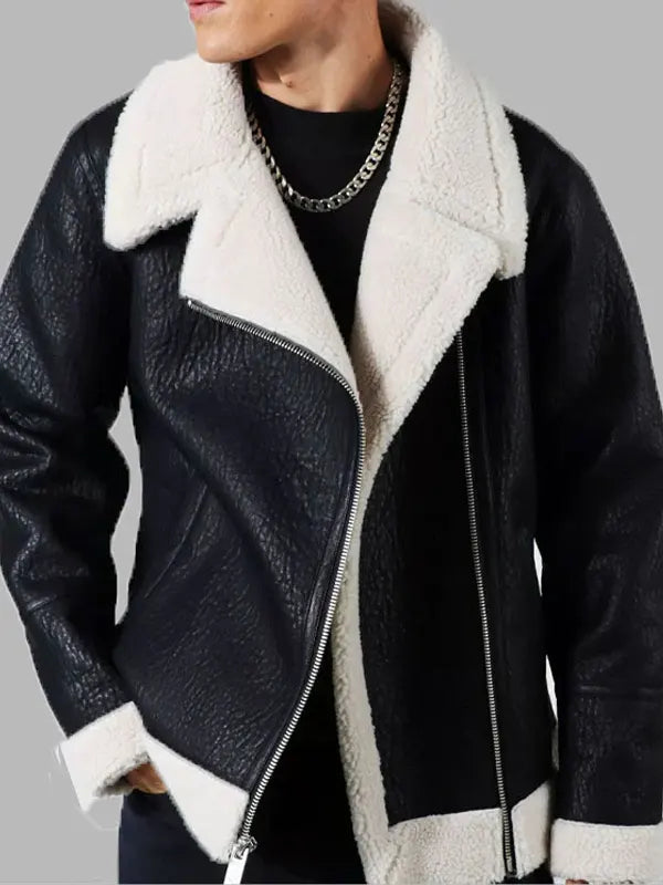 Men Aviator B3 Vintage Black Sheepskin Shearling Jacket