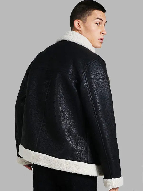 Men Aviator B3 Vintage Black Sheepskin Shearling Jacket