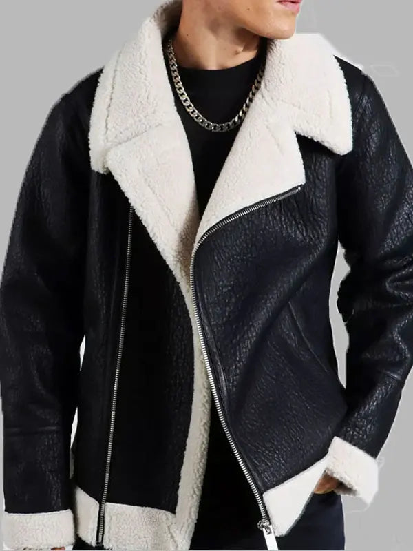 Men Aviator B3 Vintage Black Sheepskin Shearling Jacket